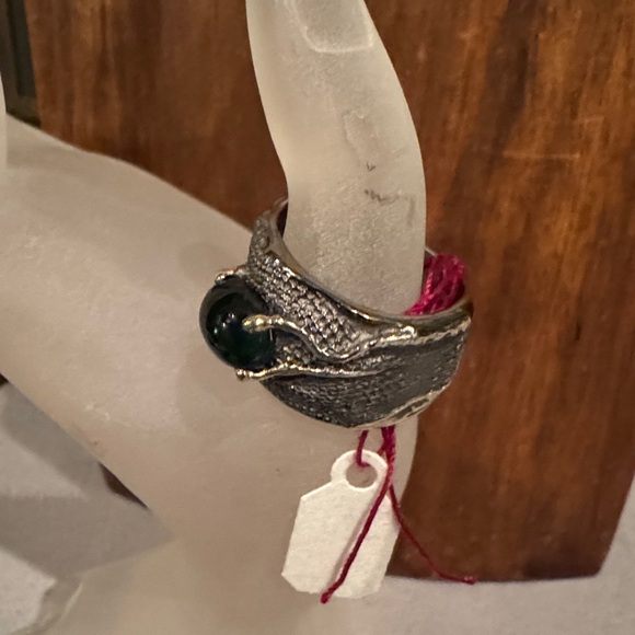 Green tourmaline ring with Sterling Silver and 18k gold - Picture 3 of 7